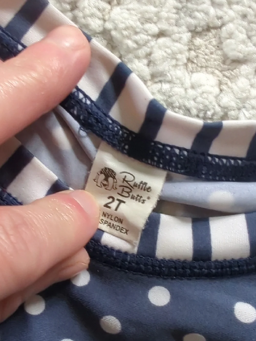 Ruffle Butts Navy & White Polka Dot and Stripe Rashguard Set Size 2T